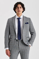 Blazer Harris Tweed Cinza com Estampa Espinha de Peixe para Homens