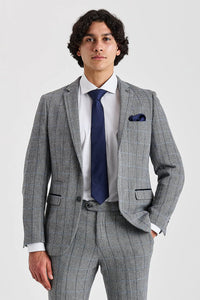 Blazer Harris Tweed Cinza com Estampa Espinha de Peixe para Homens