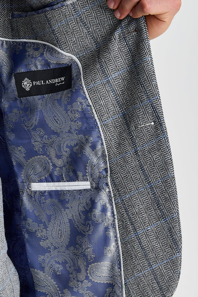 Blazer Harris Tweed Cinza com Estampa Espinha de Peixe para Homens