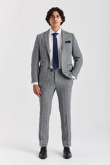 Blazer Harris Tweed Cinza com Estampa Espinha de Peixe para Homens