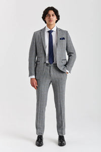 Blazer Harris Tweed Cinza com Estampa Espinha de Peixe para Homens