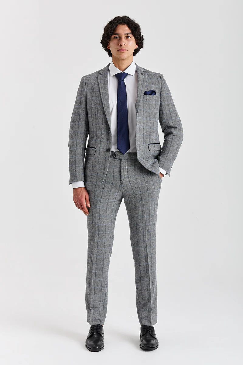 Blazer Harris Tweed Cinza com Estampa Espinha de Peixe para Homens