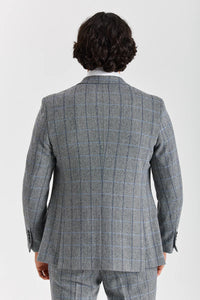 Blazer Harris Tweed Cinza com Estampa Espinha de Peixe para Homens