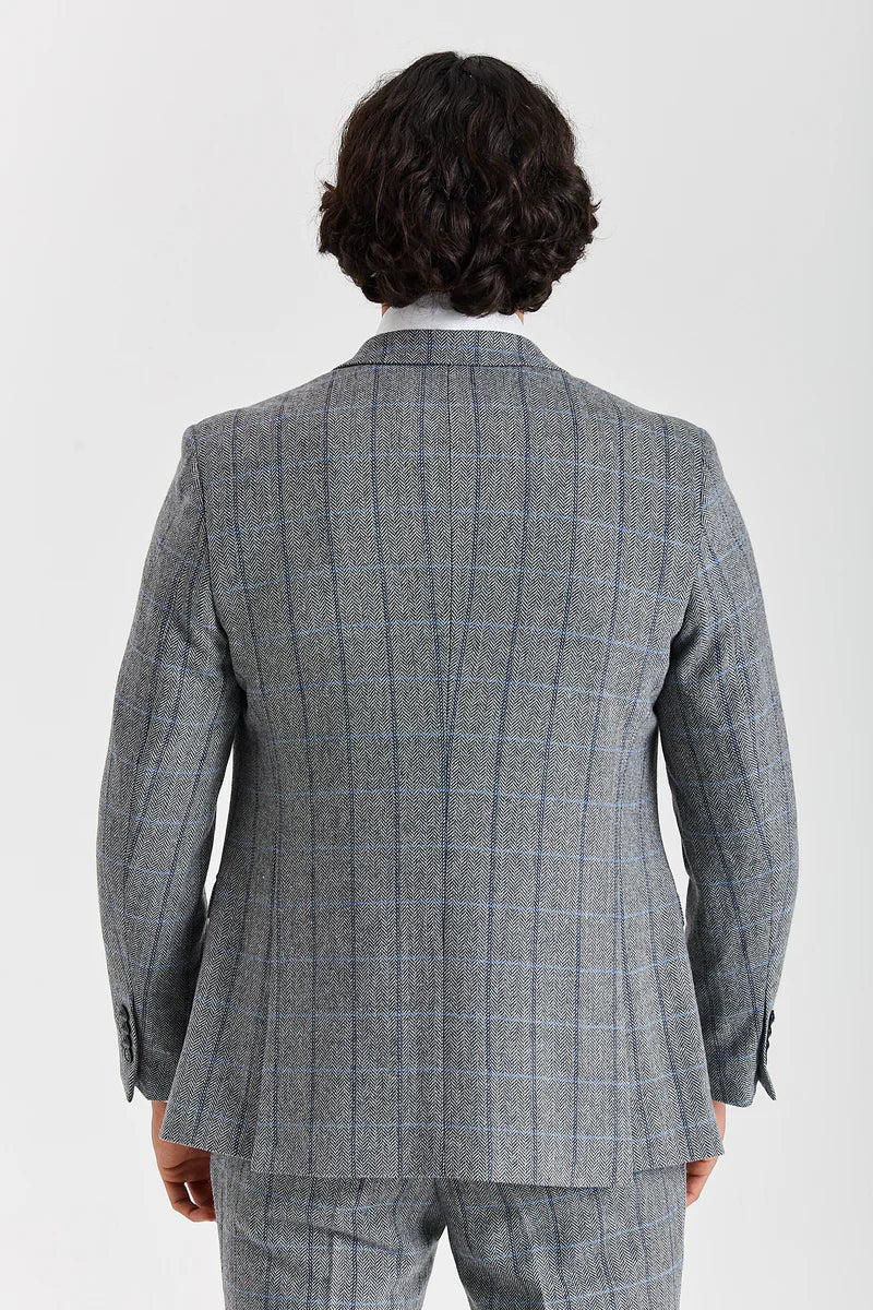Blazer Harris Tweed Cinza com Estampa Espinha de Peixe para Homens