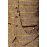 Terno masculino Harris marrom de tweed de 3 peças com estilo vintage clássico.