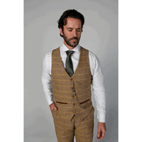 Terno masculino Harris marrom de tweed de 3 peças com estilo vintage clássico.