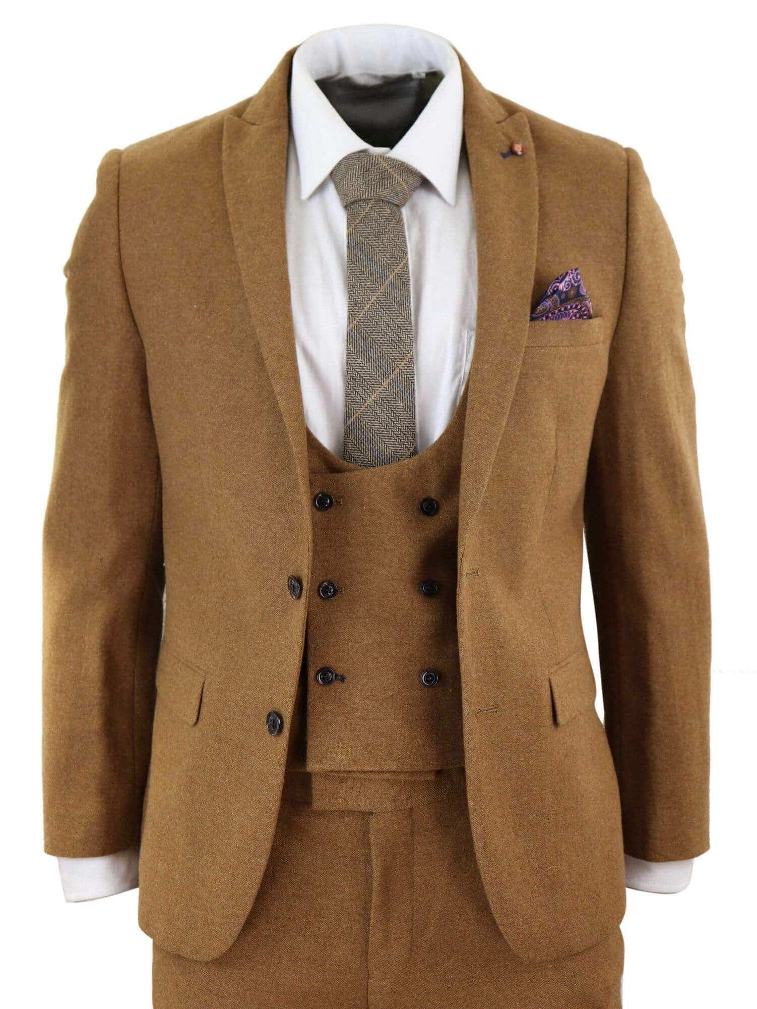 Harry Brown - Terno masculino de lã marrom claro de 3 peças