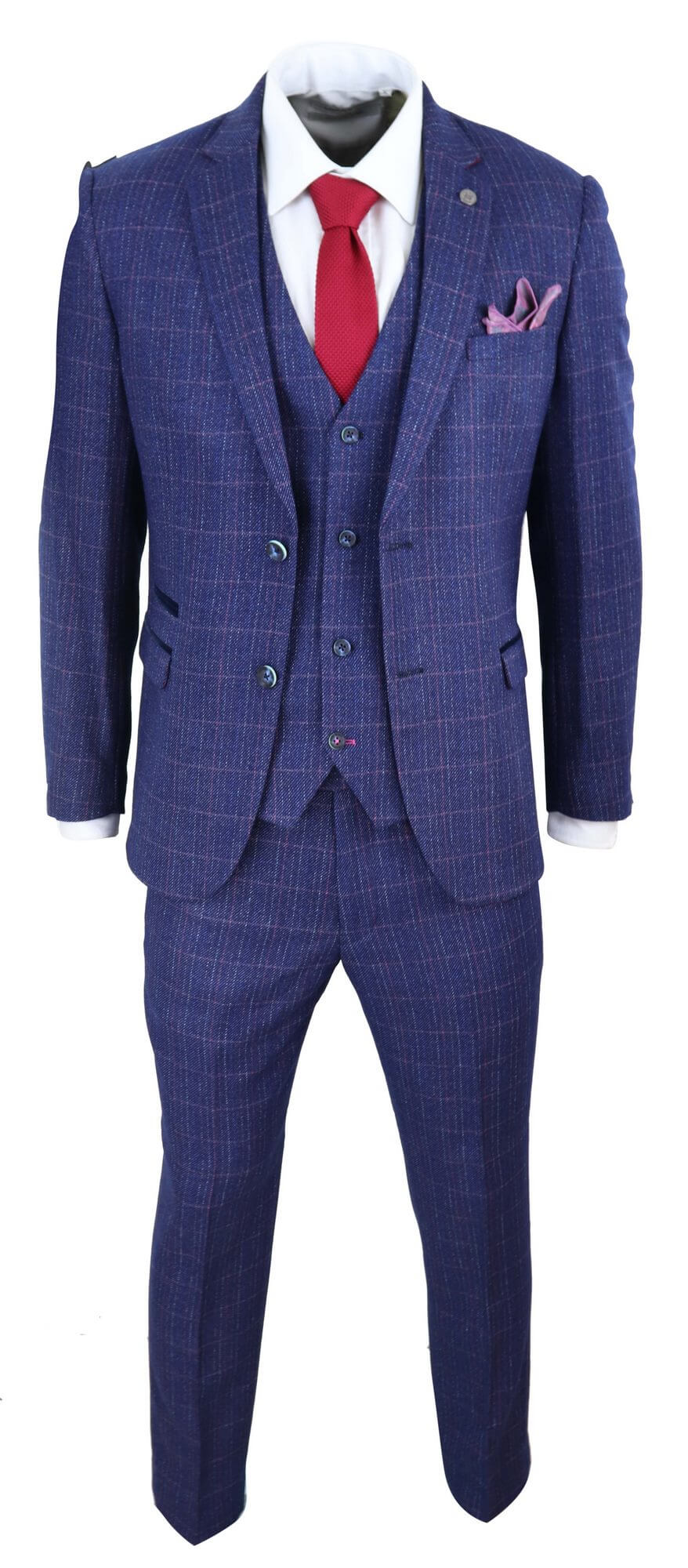 Terno masculino de 3 peças xadrez azul e roxo