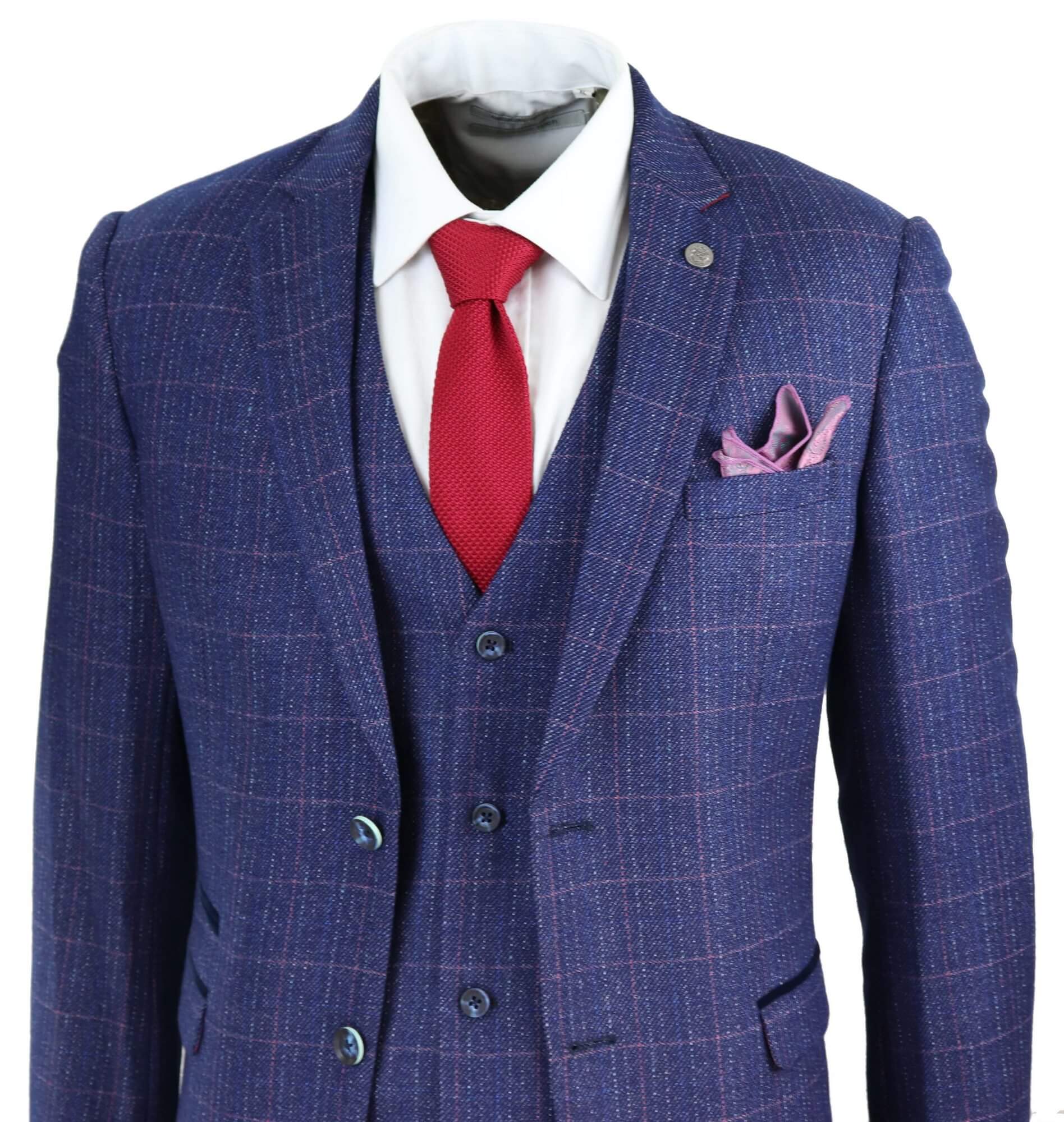 Terno masculino de 3 peças xadrez azul e roxo