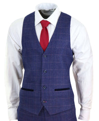 Terno masculino de 3 peças xadrez azul e roxo