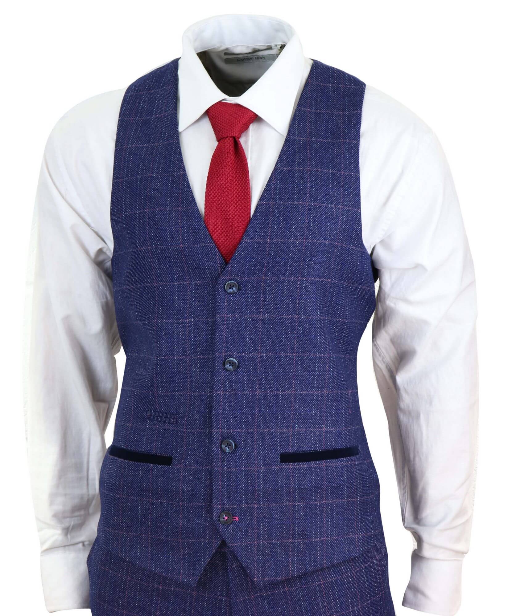 Terno masculino de 3 peças xadrez azul e roxo