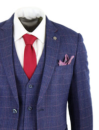 Terno masculino de 3 peças xadrez azul e roxo