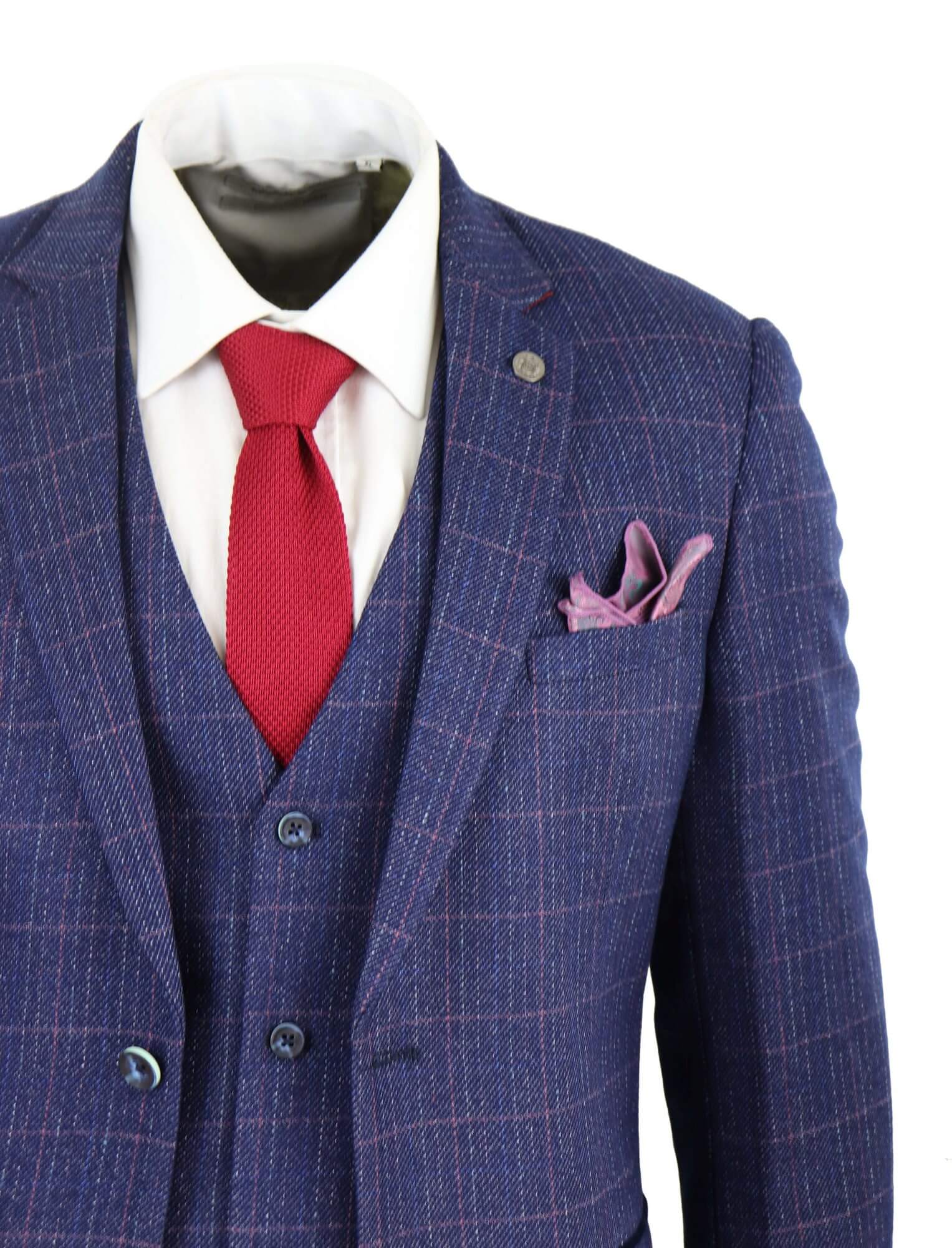 Terno masculino de 3 peças xadrez azul e roxo