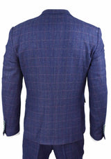 Terno masculino de 3 peças xadrez azul e roxo