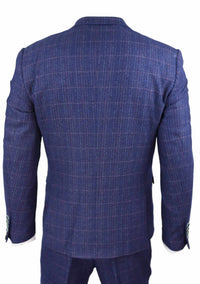 Terno masculino de 3 peças xadrez azul e roxo