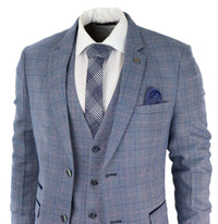 Terno masculino de 3 peças azul celeste xadrez com toque de lã Marc Darcy, corte sob medida para casamento e formatura Harry