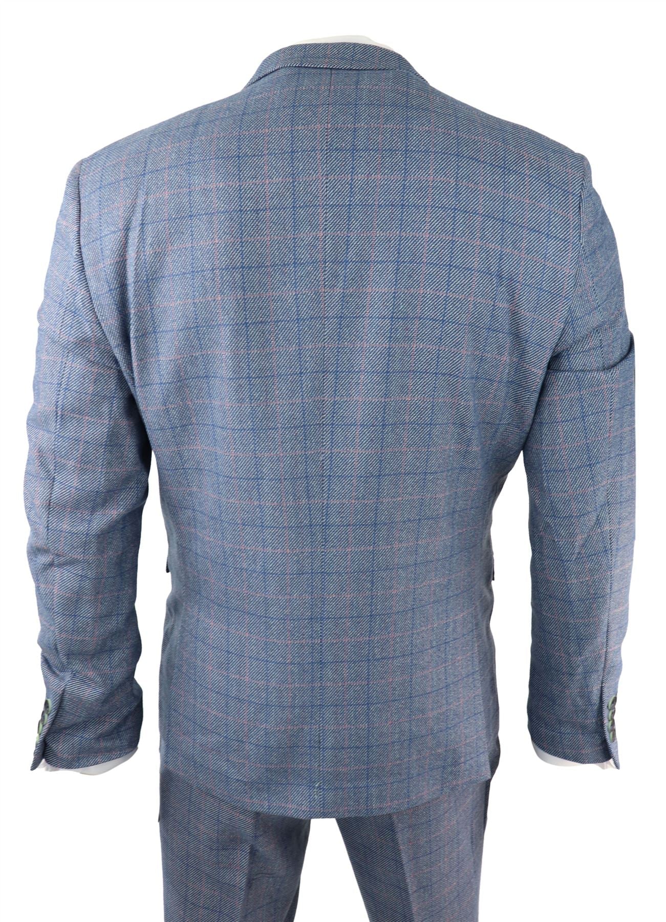 Terno masculino de 3 peças azul celeste xadrez com toque de lã Marc Darcy, corte sob medida para casamento e formatura Harry