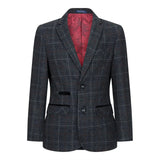Terno infantil de tweed cinza e preto de 3 peças com estampa espinha de peixe, vinho, estilo vintage retrô.