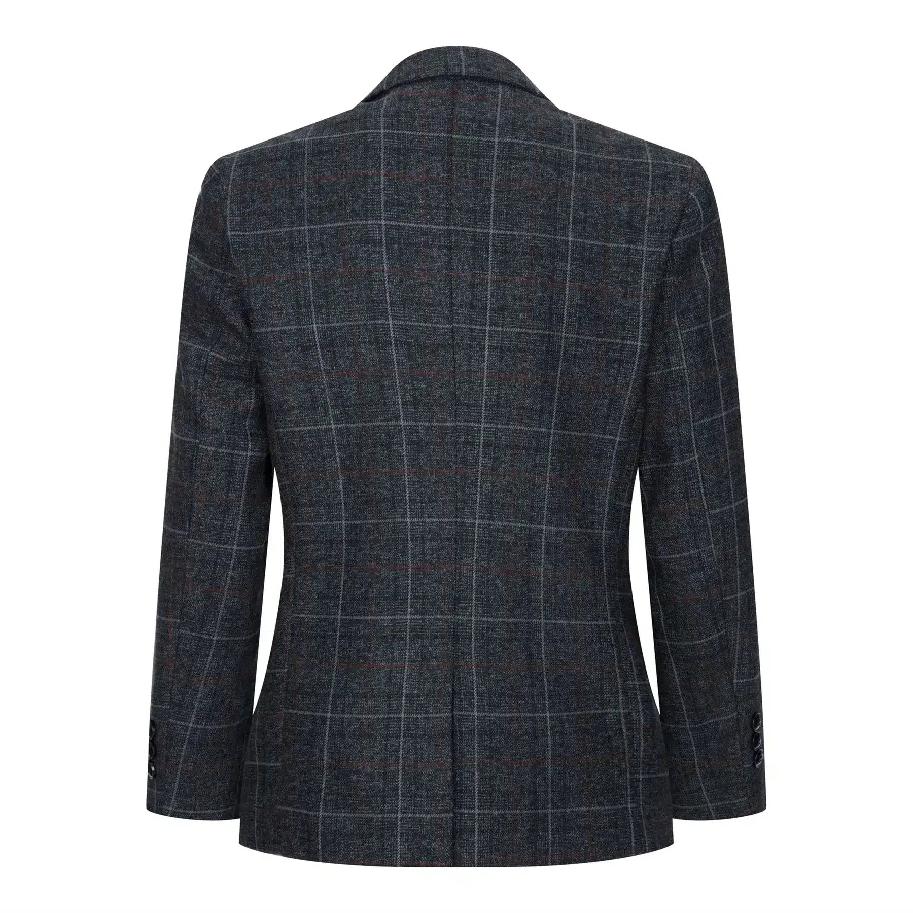 Terno infantil de tweed cinza e preto de 3 peças com estampa espinha de peixe, vinho, estilo vintage retrô.