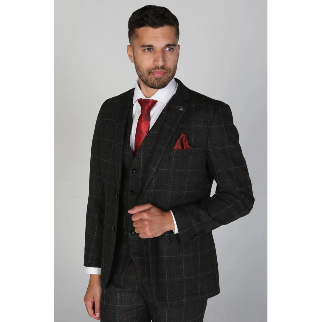 Harvey - Blazer masculino xadrez cinza-escuro