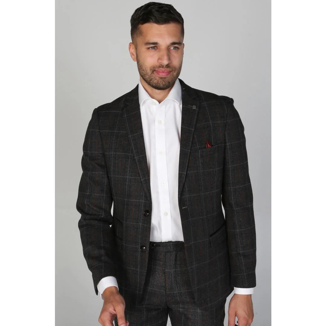 Harvey - Blazer masculino xadrez cinza-escuro