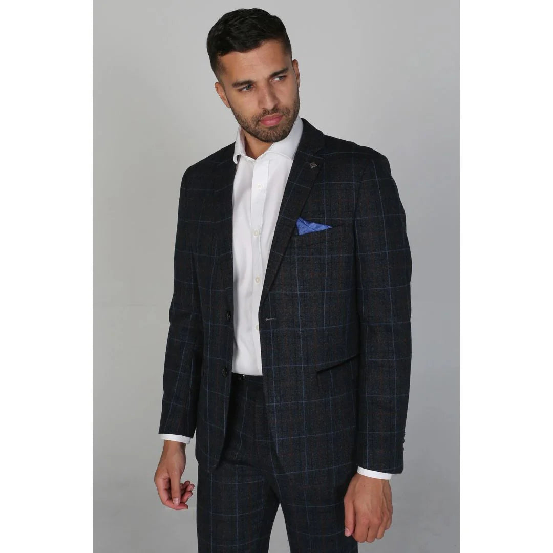 Harvey - Blazer xadrez azul-marinho masculino