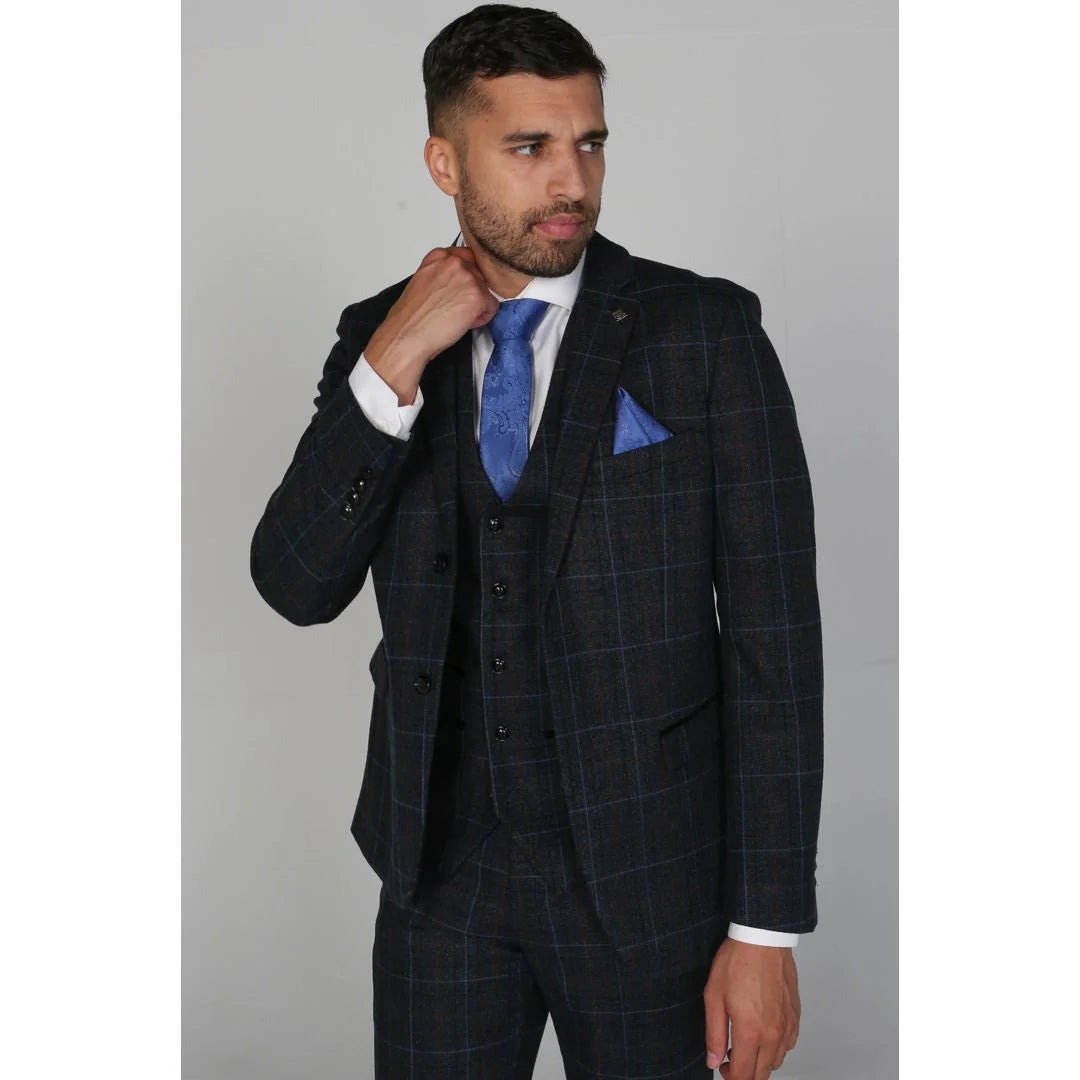 Harvey - Blazer xadrez azul-marinho masculino