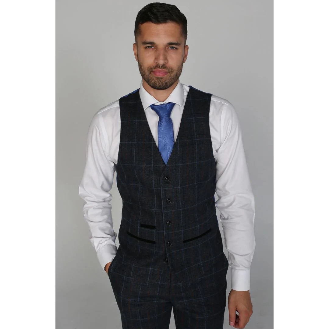 Harvey - Colete masculino xadrez azul-marinho
