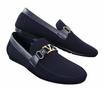 Fiorello HD0112-03 - Mocassins masculinos clássicos, elegantes e casuais, com design italiano icônico nas cores preto e azul marinho.