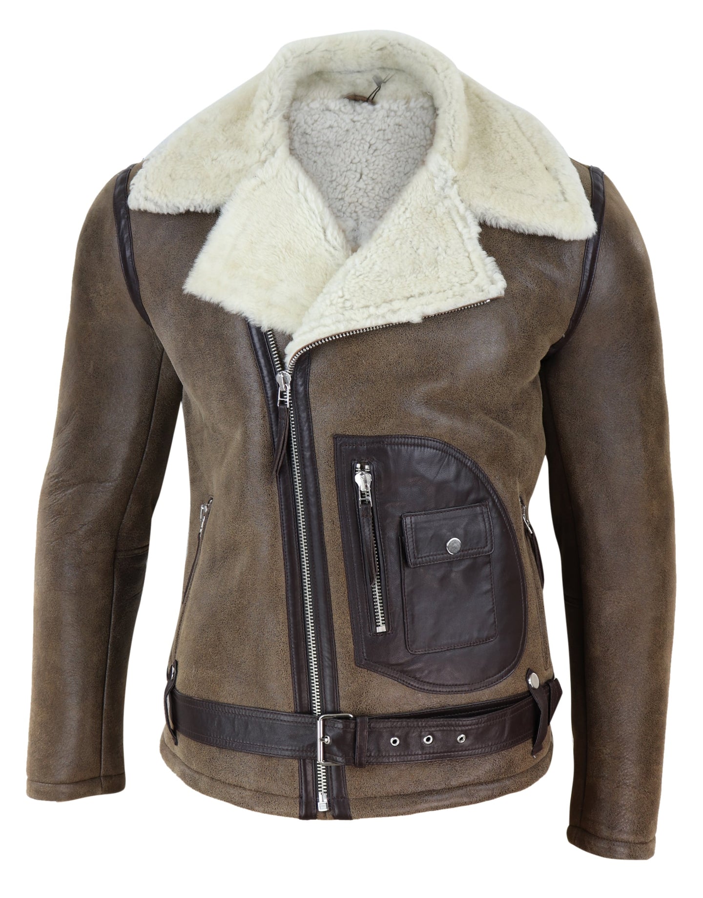 Jaqueta masculina vintage de pele de carneiro marrom
