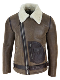 Jaqueta masculina vintage de pele de carneiro marrom