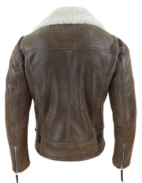 Jaqueta masculina vintage de pele de carneiro marrom