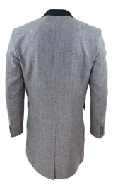 Sobretudo longo 3/4 em tweed espinha de peixe - cinza