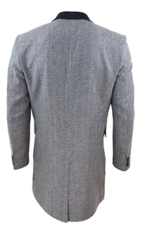 Sobretudo longo 3/4 em tweed espinha de peixe - cinza