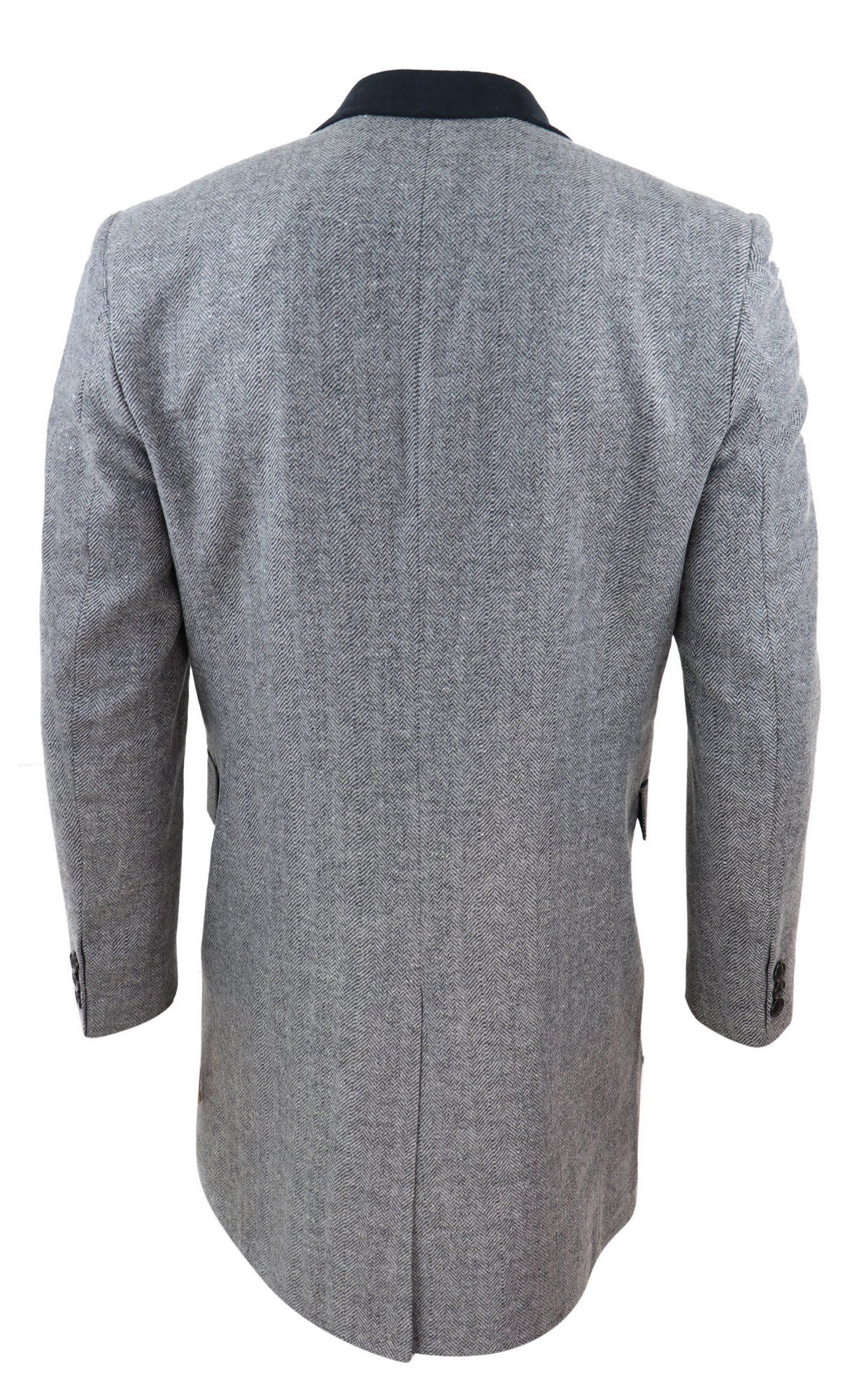 Sobretudo longo 3/4 em tweed espinha de peixe - cinza
