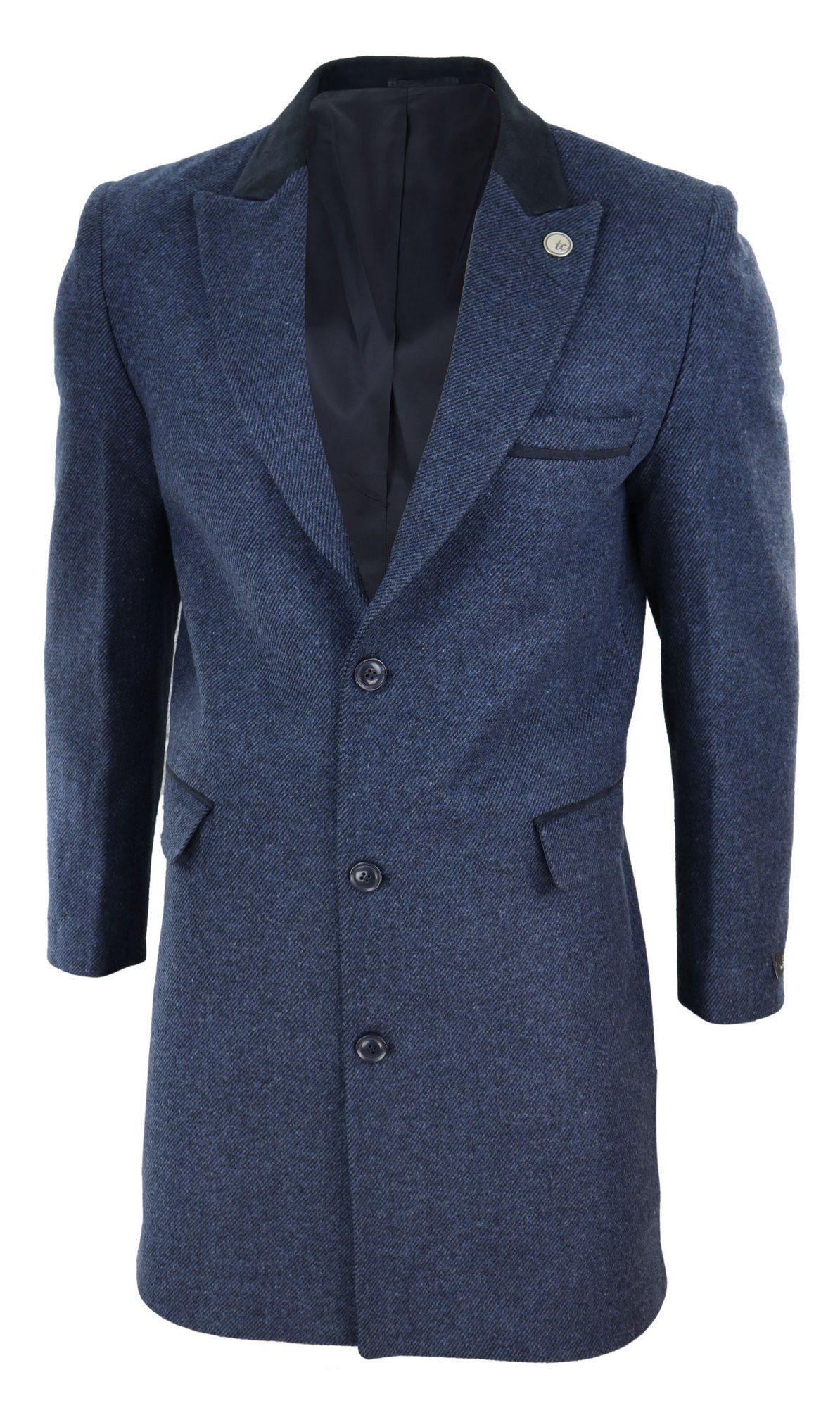 Sobretudo 3/4 de tweed espinha de peixe - Azul-marinho