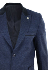 Sobretudo 3/4 de tweed espinha de peixe - Azul-marinho