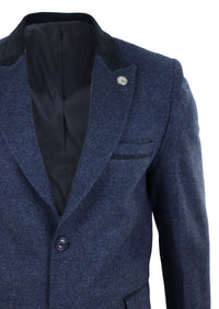 Sobretudo 3/4 de tweed espinha de peixe - Azul-marinho