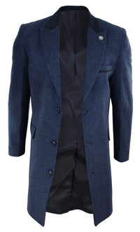 Sobretudo 3/4 de tweed espinha de peixe - Azul-marinho