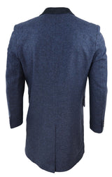 Sobretudo 3/4 de tweed espinha de peixe - Azul-marinho