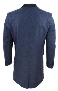 Sobretudo 3/4 de tweed espinha de peixe - Azul-marinho