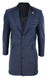 Sobretudo 3/4 de tweed espinha de peixe - Azul-marinho