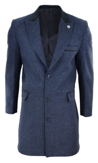 Sobretudo 3/4 de tweed espinha de peixe - Azul-marinho