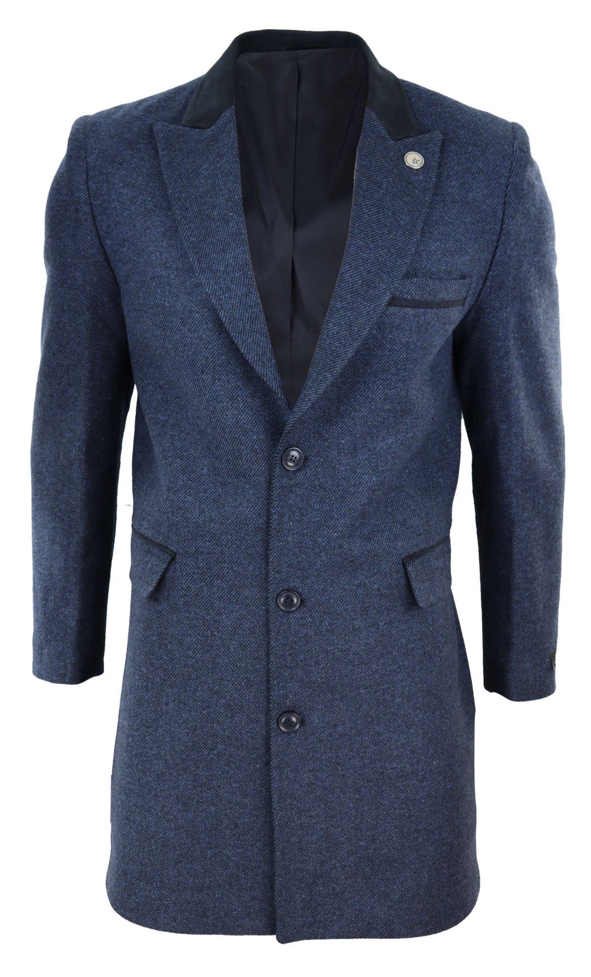 Sobretudo 3/4 de tweed espinha de peixe - Azul-marinho