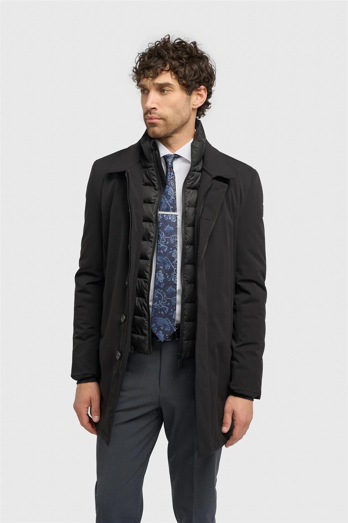 Heston - Sobretudo preto acolchoado casual leve para homem