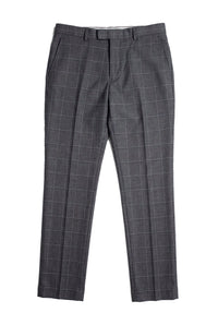 Calças Hobbs masculinas cinza xadrez, estilo vintage retrô, elegantes para casamento.