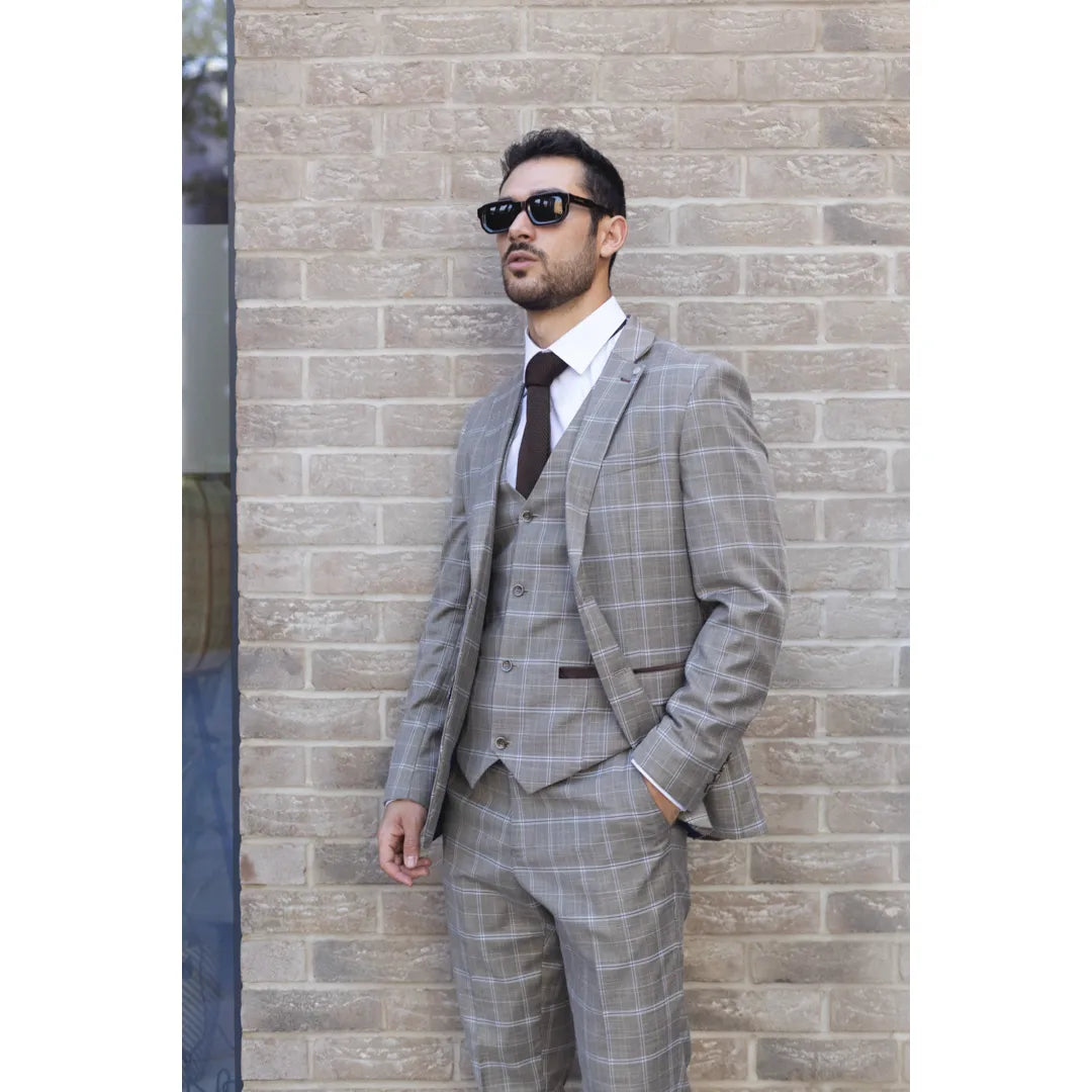 Hode - Blazer masculino xadrez marrom com corte ajustado