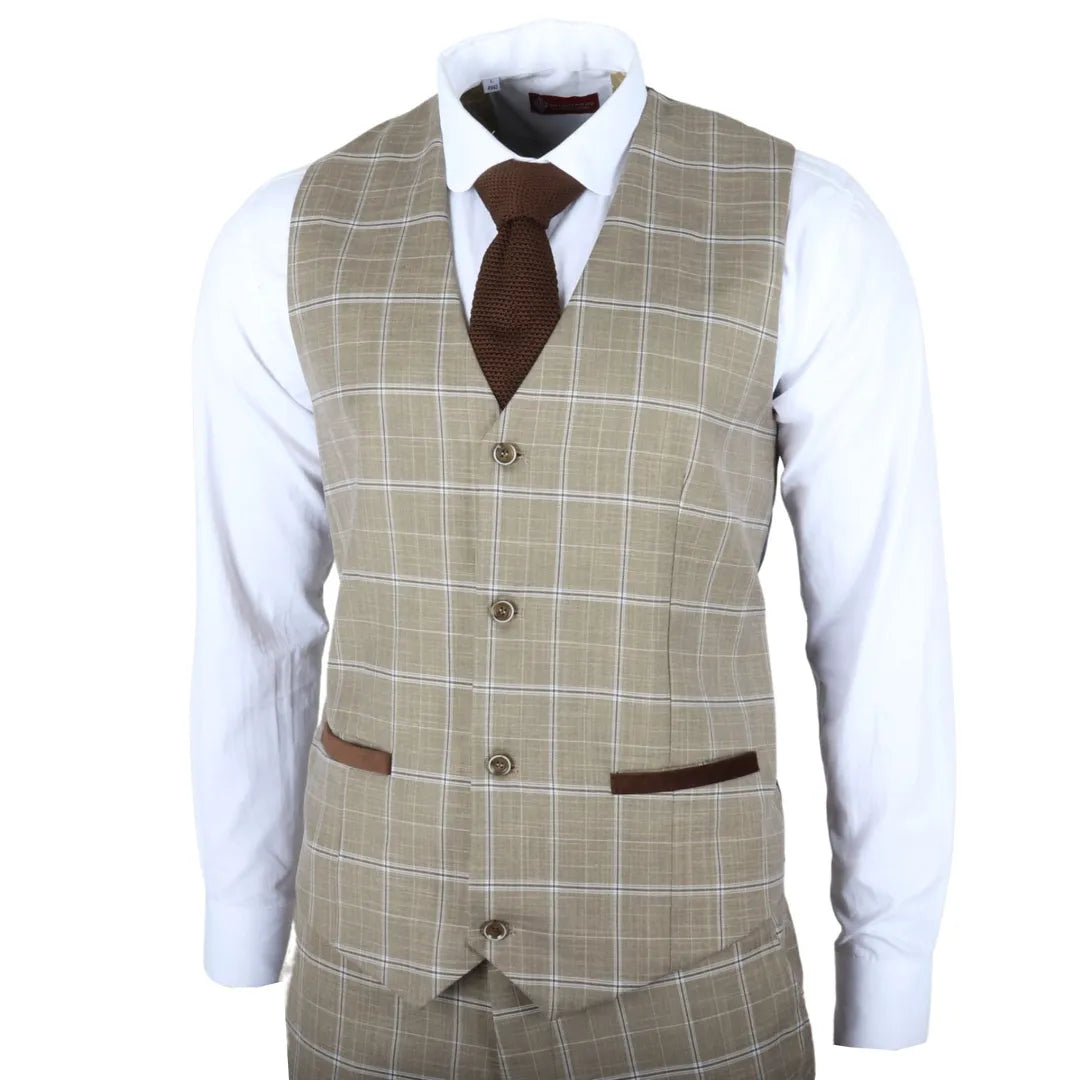 Hode - Colete masculino marrom xadrez de corte ajustado