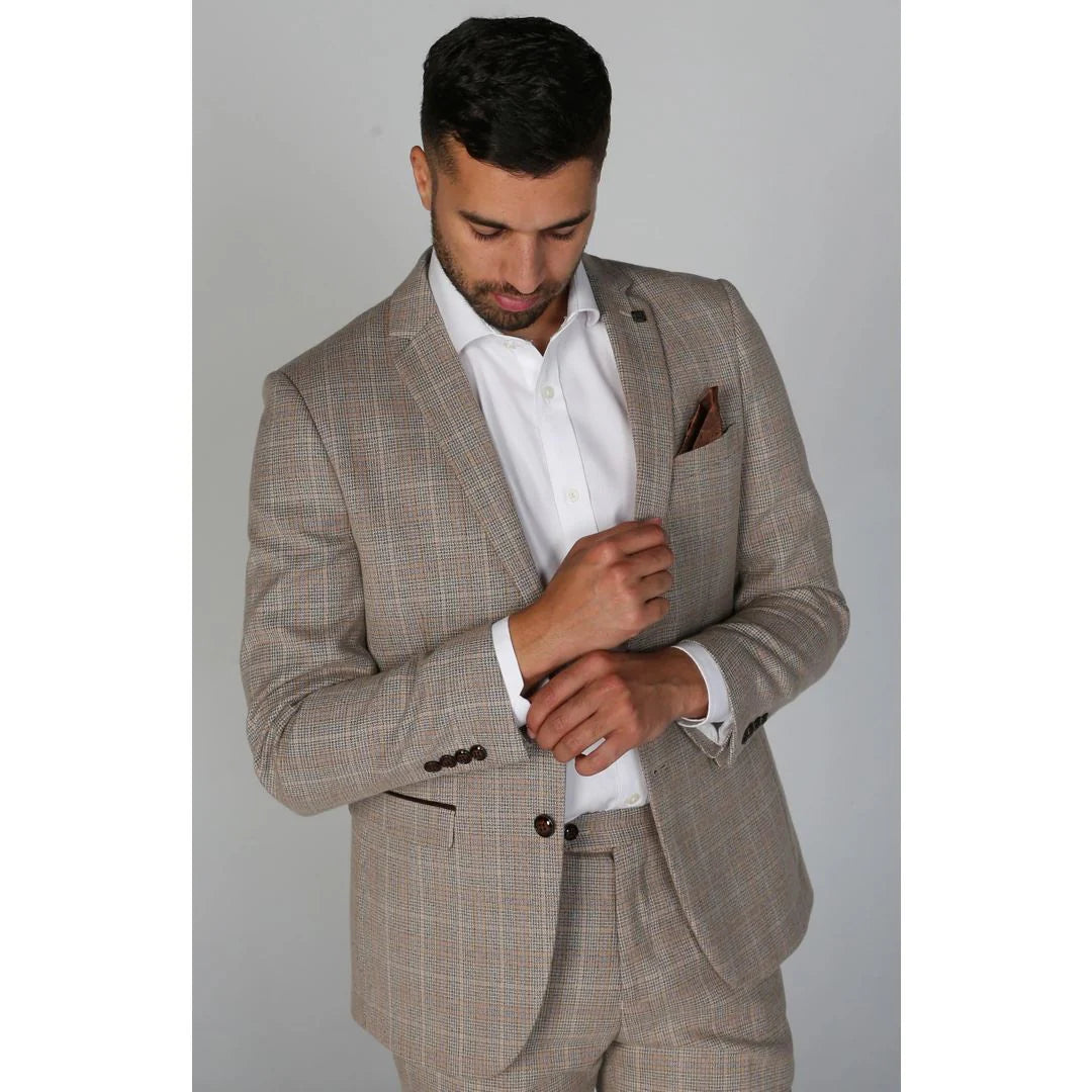 Holland - Blazer masculino xadrez bege