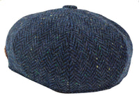 Boné masculino de tweed azul espinha de peixe com 8 painéis